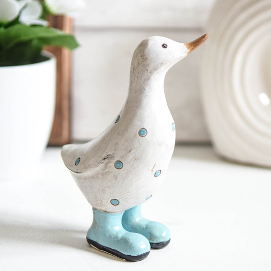 Aqua Polka Dot Duck Figurine