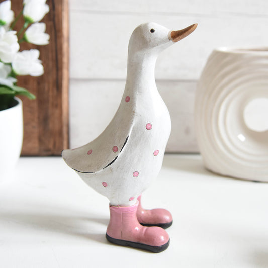 Pink Polka Dot Duck Figurine