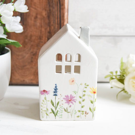 Floral Meadow House Tealight Holder Grey Chimney