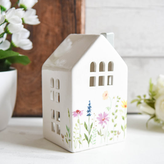 Floral Meadow House Tealight Holder Grey Chimney