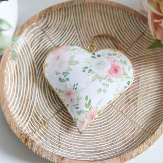 Vintage Pink & Green Floral Heart Hanger