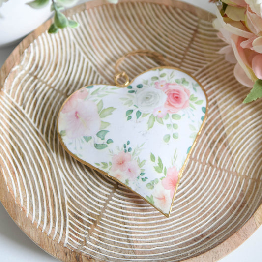 Vintage Pink & Green Floral Heart Hanger