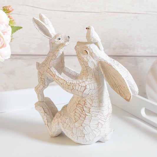 Mum & Baby Rabbit Carved Ornament