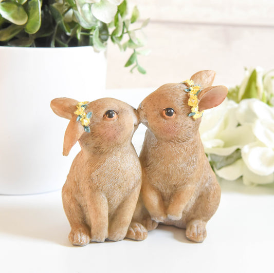 Kissing Flower Crown Bunnies Ornament