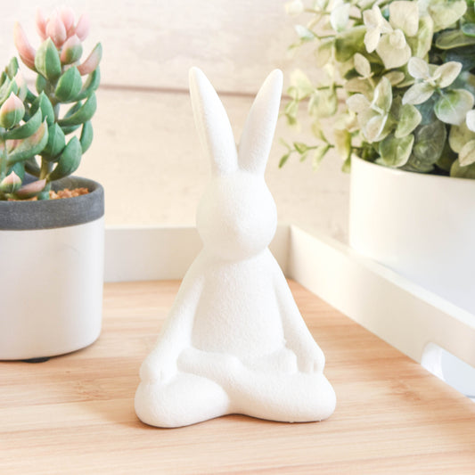 White Sitting Yoga Rabbit Ornament