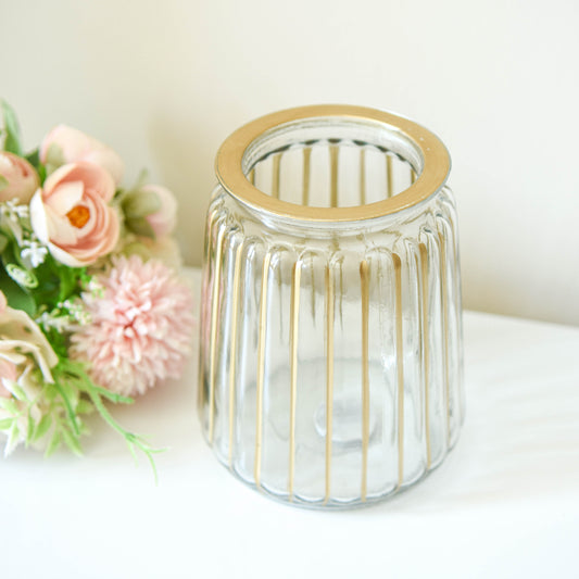 Gold Stripe Glass Hurricane Vase