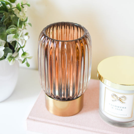 Luxe Bronze Lines LED Glass Lamp