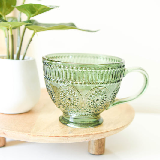 Green Pressed Glass Mug