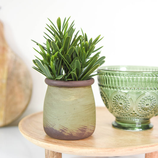 Artificial Rosemary in Green Pot