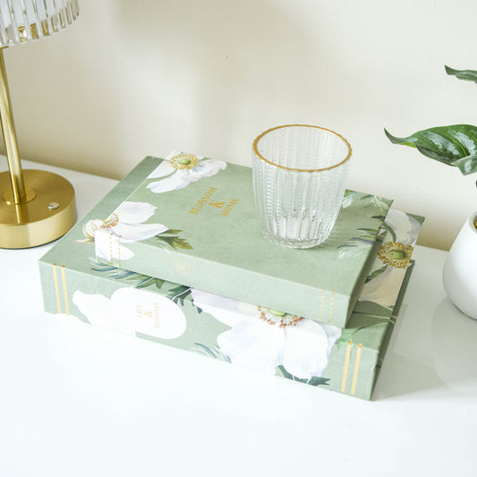 White Poppy Sage Green Faux Book Storage Boxes - Set of 2