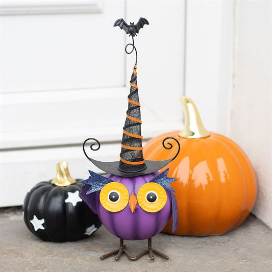 Purple Metal Owl with Witch Hat Ornament