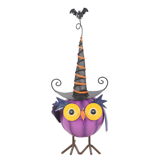 Purple Metal Owl with Witch Hat Ornament