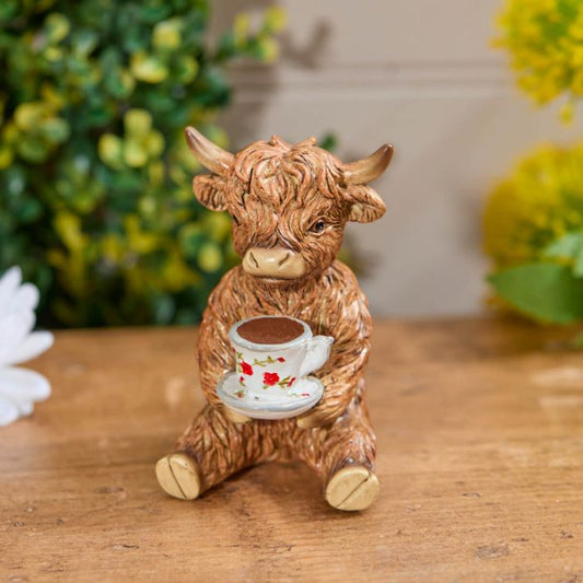 Highland Cow with Teacup Ornament