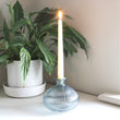 Blue Ribbed Glass Candle Holder