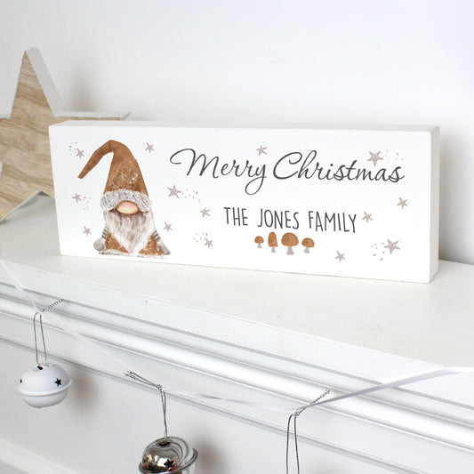 Personalised Christmas Gonk Wooden Block Sign