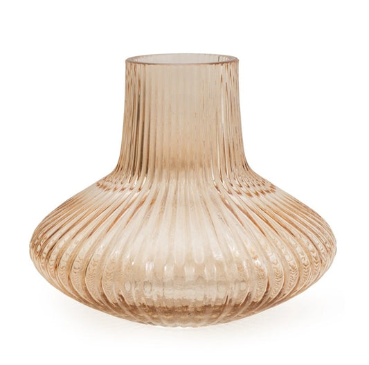 Amber Ridged Glass Bottle Vase