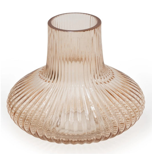 Amber Ridged Glass Bottle Vase