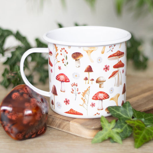 Mushroom Print Enamel Mug