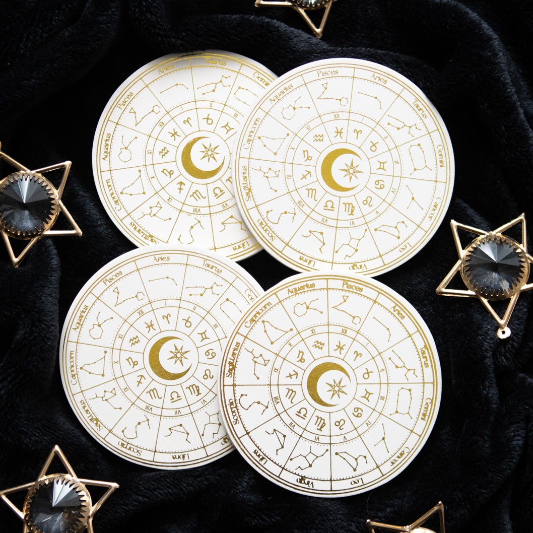 Astrology Wheel White Coaster Set