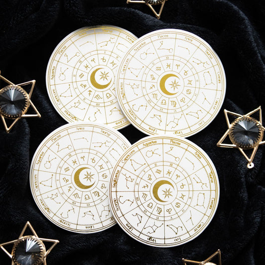 PRE-ORDER Astrology Wheel White Coaster Set