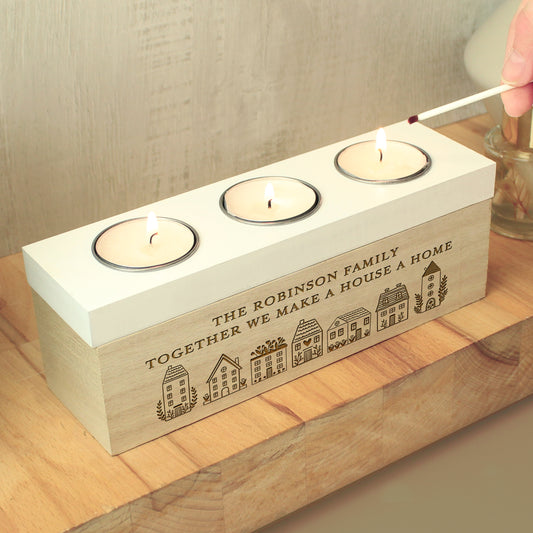 Personalised Home Triple Tealight Box