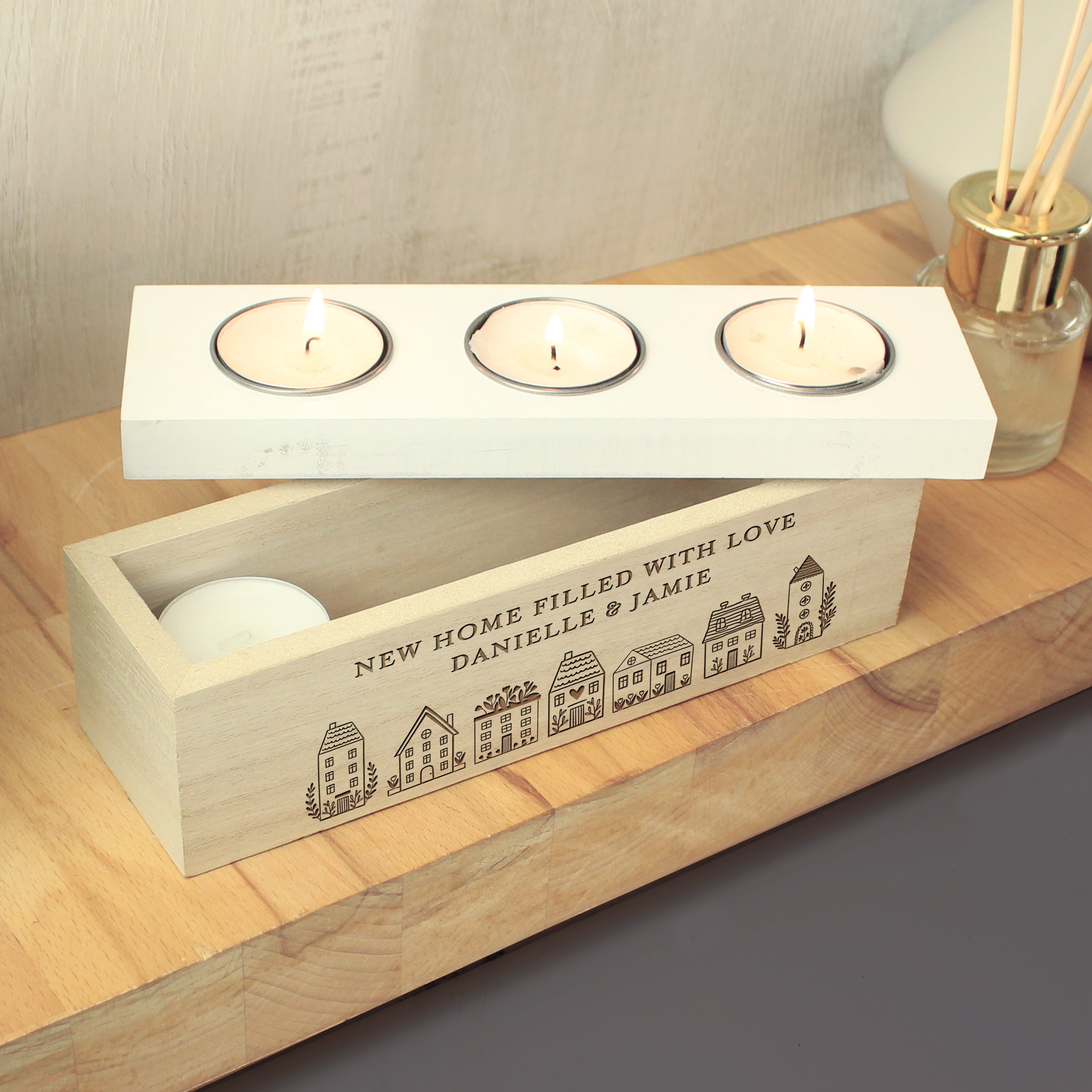 Personalised Home Triple Tealight Box