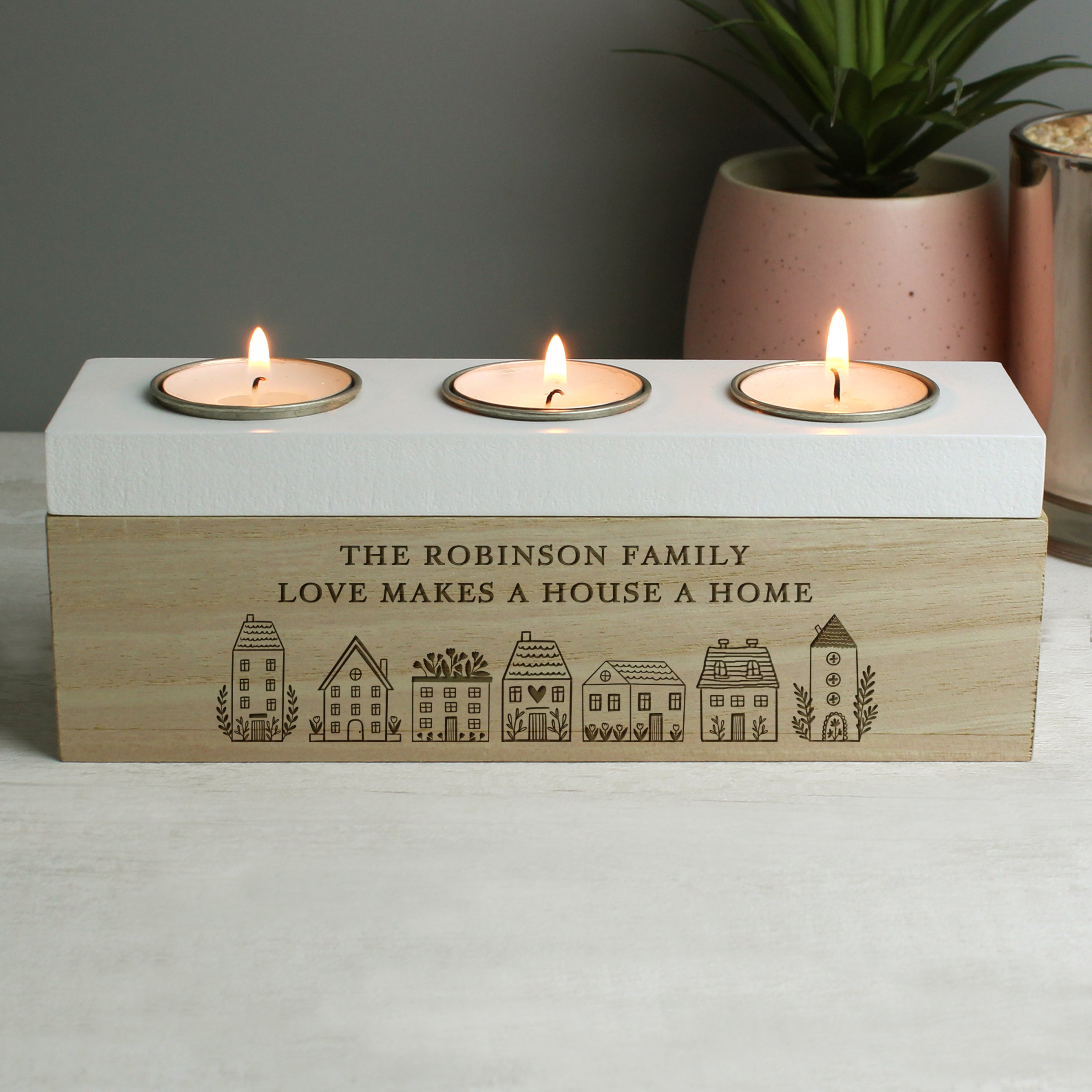 Personalised Home Triple Tealight Box