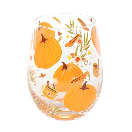 Autumn Days Pumpkin Print Stemless Glass