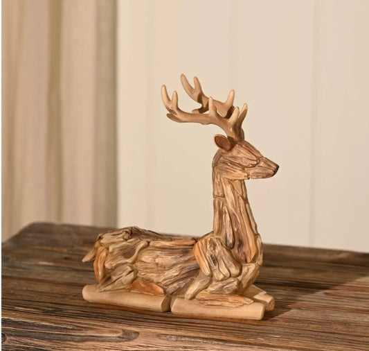 Driftwood Sitting Deer Figurine