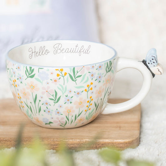 PRE-ORDER Hello Beautiful Ditsy Floral Print Mug with Butterfly