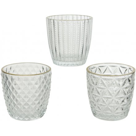 Gold Edge Clear Ridge Glass Tealight Holder