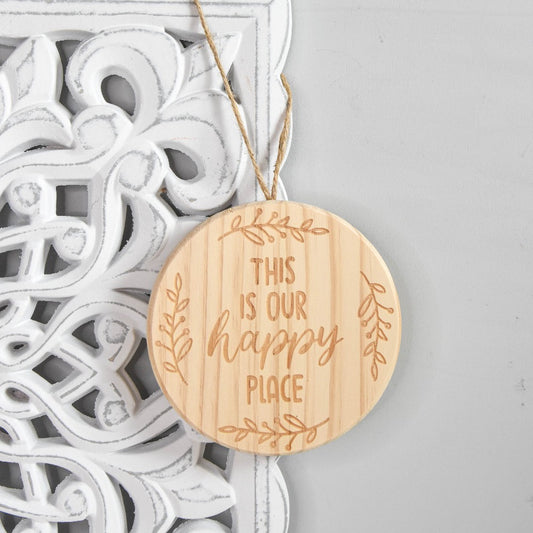 Our Happy Place Wooden Hanging Plaque