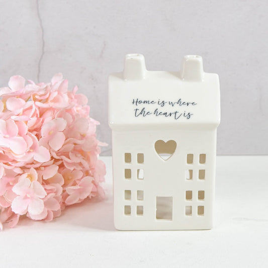 Home is Where The Heart Is Porcelain House Tealight Holder