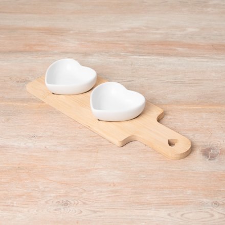 Serving Tray with 2 Heart Dishes