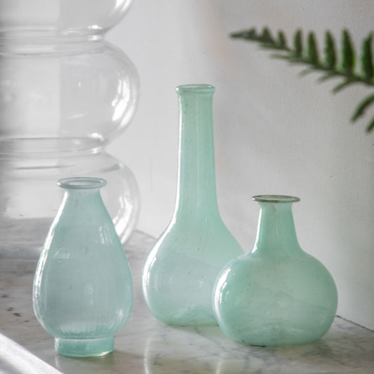 Ice Blue Glass Vase Set of 3