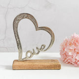 Aluminium Love Heart on Wooden Plinth