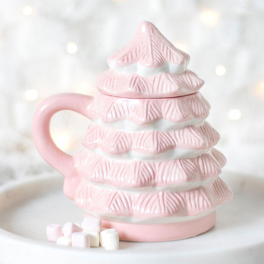 Pink Christmas Tree Shaped Ceramic Mug