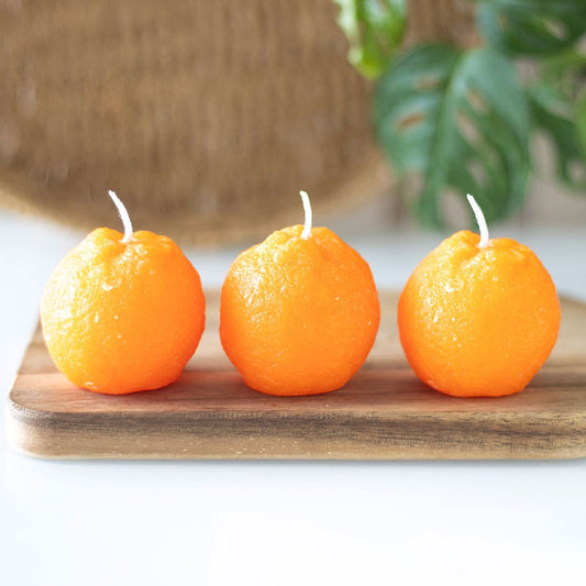 Set of 3 Orange Shaped Unscented Candles