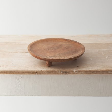 Round Mango Wood Display Tray with Feet