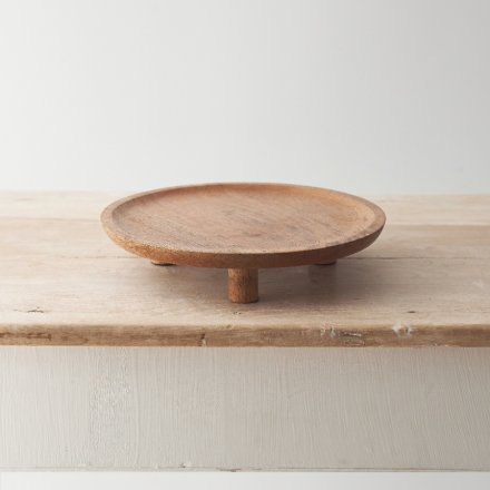 Round Mango Wood Display Tray with Feet