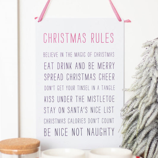 Christmas Rules Metal Hanging Sign