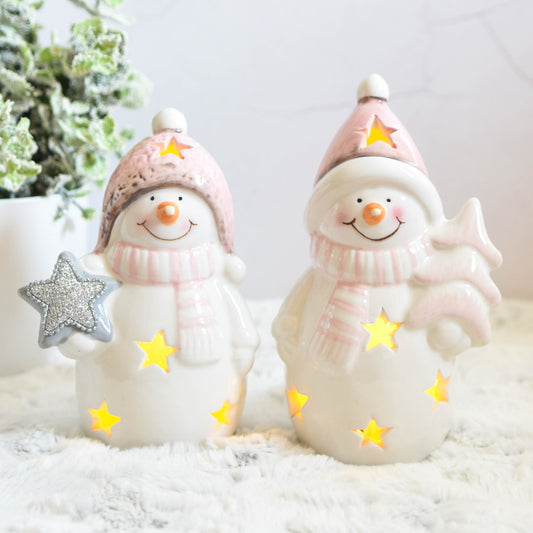 Pastel Pink Snowman with Star or Tree LED Ornament