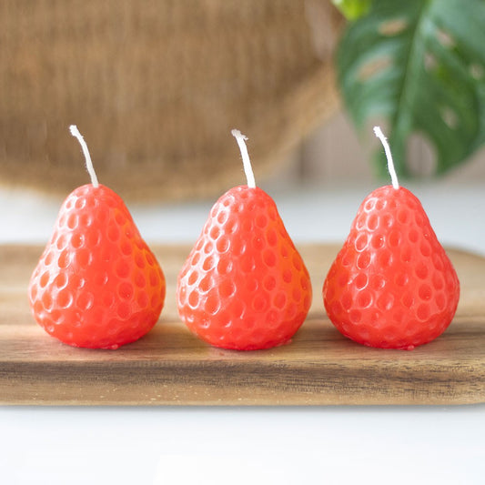 Set of 3 Strawberry Shaped Unscented Candles