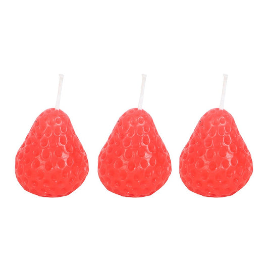 Set of 3 Strawberry Shaped Unscented Candles