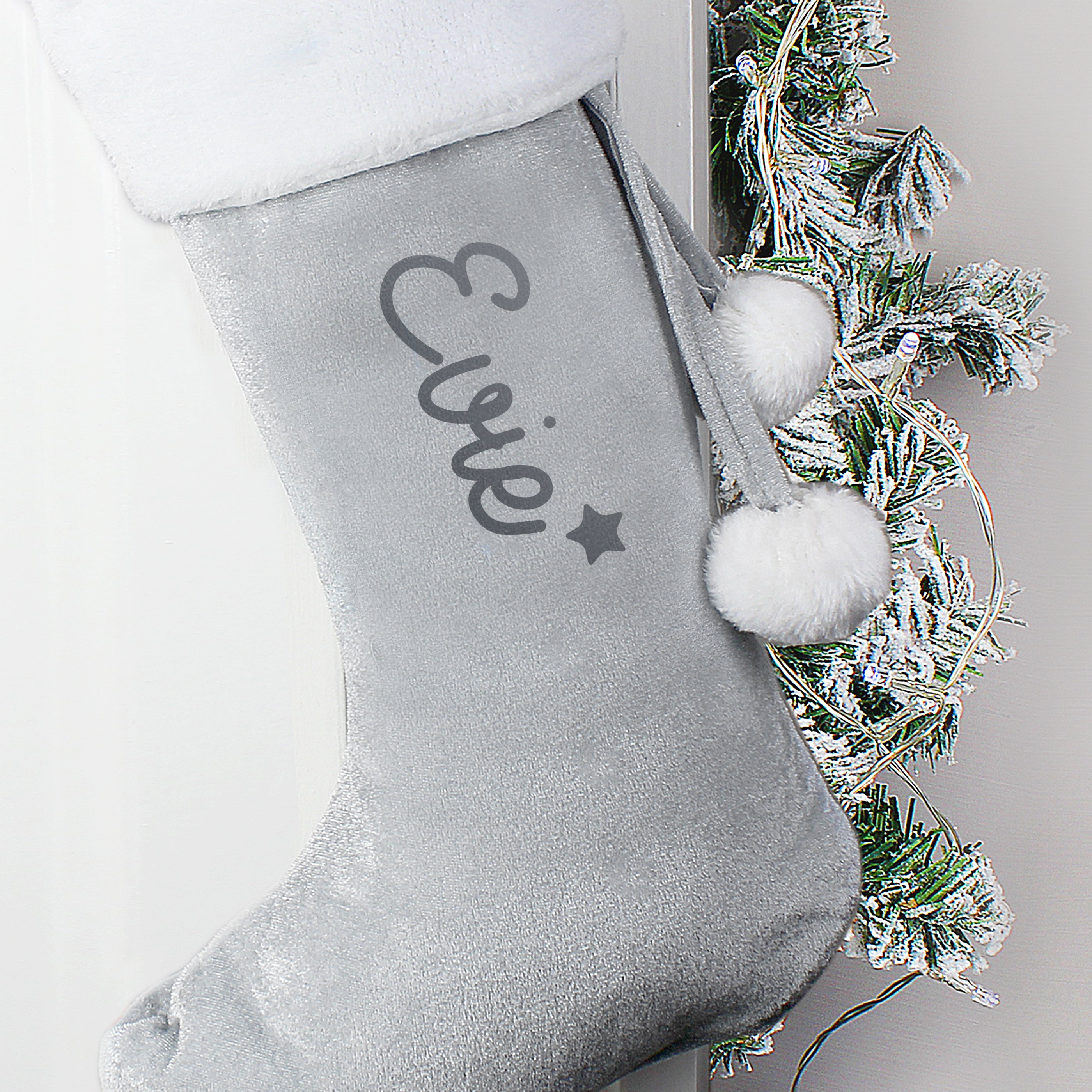 Personalised Silver Grey Velvet Christmas Stocking