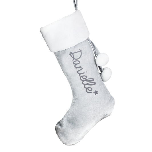 Personalised Silver Grey Velvet Christmas Stocking