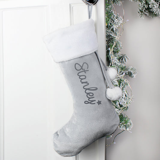 Personalised Silver Grey Velvet Christmas Stocking
