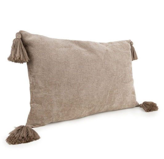 Taupe Tasselled Rectangular Cushion