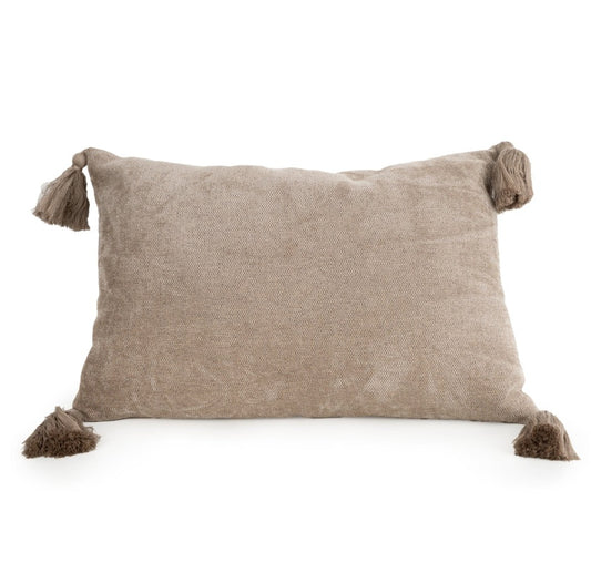 Taupe Tasselled Rectangular Cushion