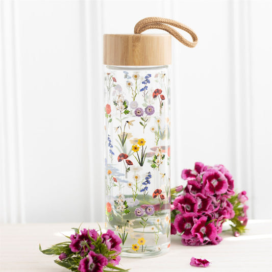 Wildflowers Bamboo & Glass Water Bottle